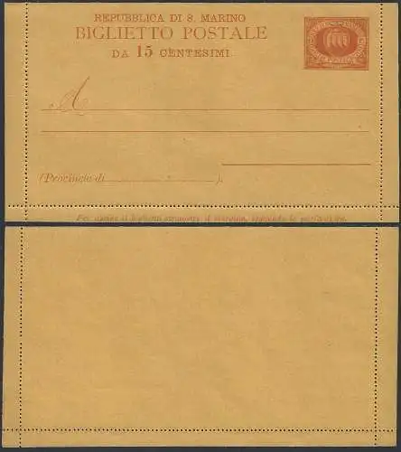 1907 San Marino biglietti postali Stemma 15c. arancio MNH Filagrano B3