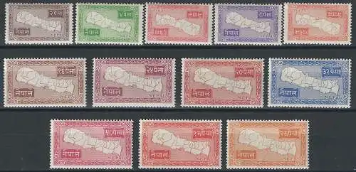 1954 Nepal cartina 12v. MNH Yvert n. 61/72