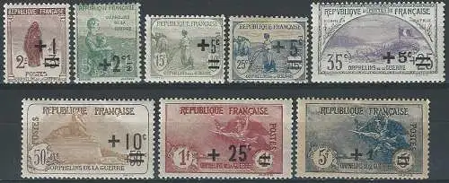 1922 Francia Pro Orfani di Guerra 8v. MH Unificato n. 162/69