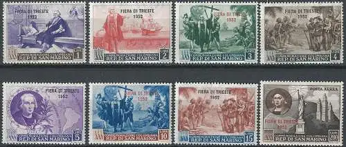 1952 San Marino Fiera di Trieste 8v. MNH Sass. n. 384/90+A