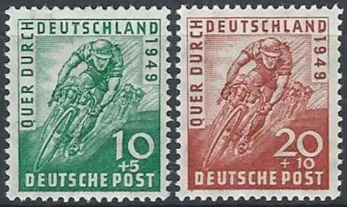 1949 Germania Bizona ciclisti 2v. MNH Unif n. 74/75