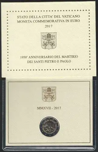 2017 Vaticano Pietro e Paolo euro 2,00 FDC - BU in folder