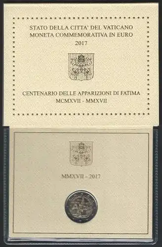 2017 Vaticano Fatima euro 2,00 FDC - BU in folder