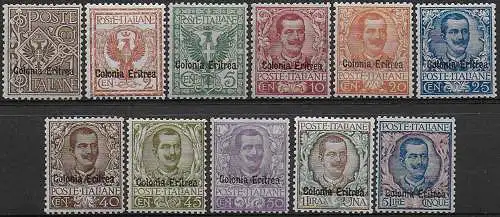 1903 Eritrea VE III Floreale 11v. bc MNH Sassone n. 19/29