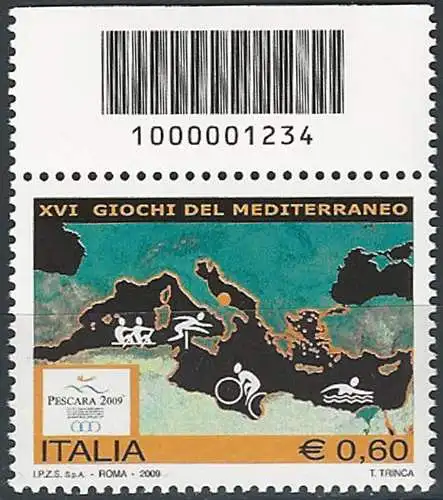 2009 Italia giochi del Mediterraneo codice a barre MNH Unif. 3136cb