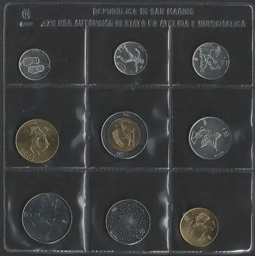 1986 San Marino serie divisionale della Zecca 9 monete FDC