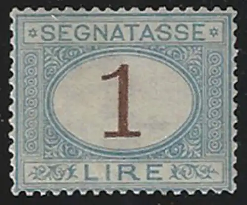 1870 Italia segnatasse Lire 1 azzurro bruno MNH Sassone n. 11