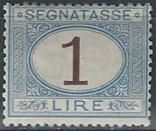 1870 Italia segnatasse Lire 1 azzurro bruno mc MNH Sassone n. 11