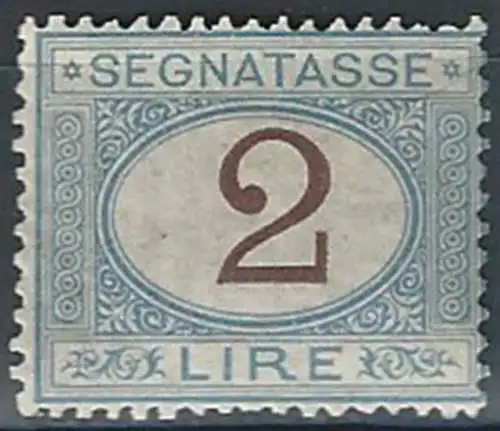 1870 Italia segnatasse Lire 2 azzurro bruno mc MNH Sassone n. 12