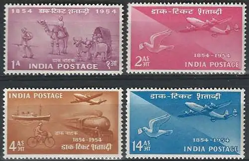 1954 India Stamps Centenary 4v. MNH SG n. 348/51