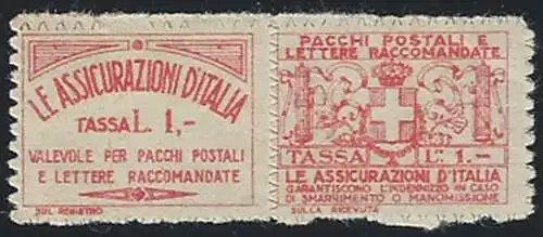 1926 Italia Assicurativi Lire 1 rosso MNH Sassone n. 4