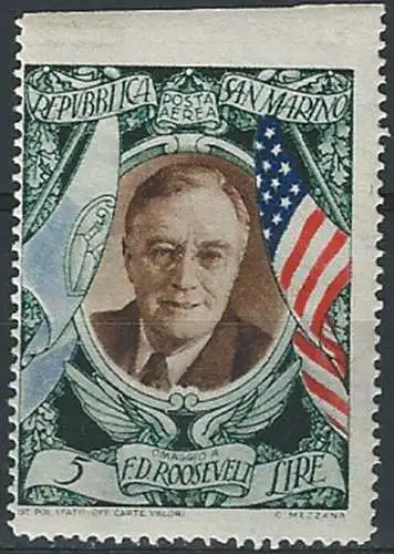 1947 San Marino Roosevelt 1v. var. MNH Sass. n. A63d