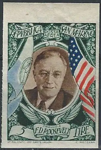 1947 San Marino Roosevelt 1v. nd MNH Sass. n. A63b