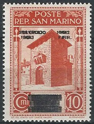 1943 San Marino caduta del Fascismo 10c. varietà MNH Sass. n. 254a
