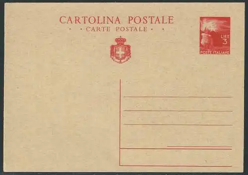 1945 Luogotenenza Lire 3 cartolina postale Fil. n. C128
