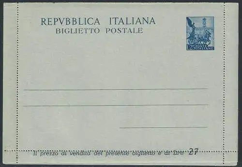 1951 Italia Lire 25 quadriga biglietto postale Fil. n. B44