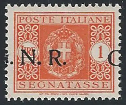 1944 Repubblica Sociale segnatasse Lire 1 G.N.R. Verona var MNH Sassone n. 55d