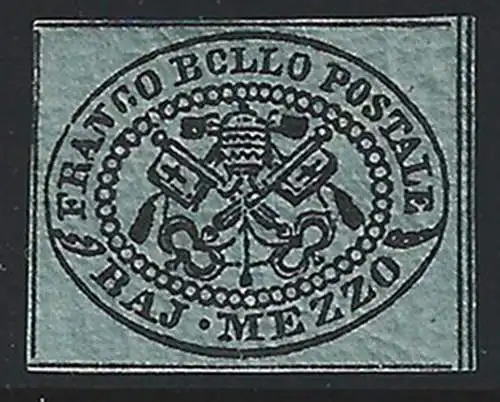 1852 Pontificio 1/2 baj grigio verdastro MNH Sassone n. 1b