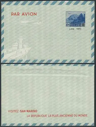 1951 San Marino Aerogramma monte Titano L.120 su L. 55 Filagrano n. A7b