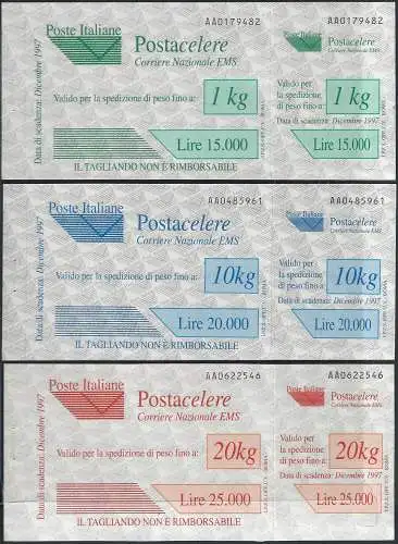 1997 Italia Postacelere 3v. MNH Sass. n. 1/3