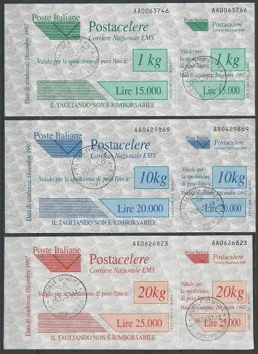 1997 Italia Postacelere 3v. canceled Sass. n. 1/3