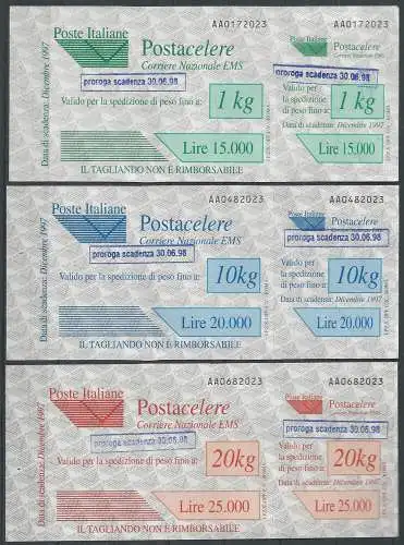1997 Italia Postacelere overprinted 3v. MNH Sassone n. 4/6