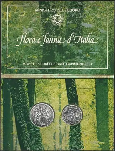 1991 Italia dittico argento flora e fauna in folder