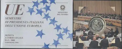 1996 Italia Lire 5000 presidenza UE FDC