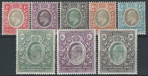 1903-04 British Central Africa Edoardo VII 8v. MH S.G. n. 59/65