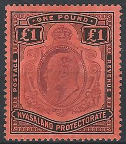 1908 Nyasaland Edoardo VII £1 purple and black-red MNH SG n. 81