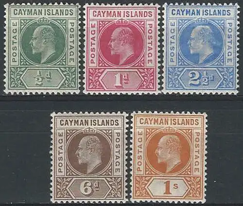 1902-03 Cayman Islands Edoardo VII 5v. MH SG n. 3/7