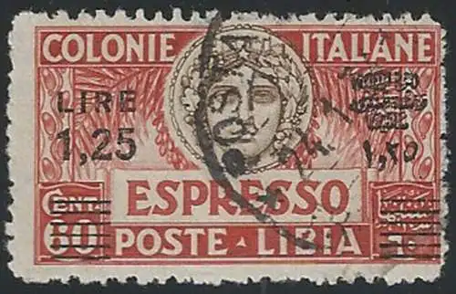 1933 Libia Espresso Lire 1,25 su 60c. cancelled Sassone E n. 11