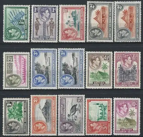 1939-51 British Solomon Giorgio VI 13v. MNH SG. n. 60/72