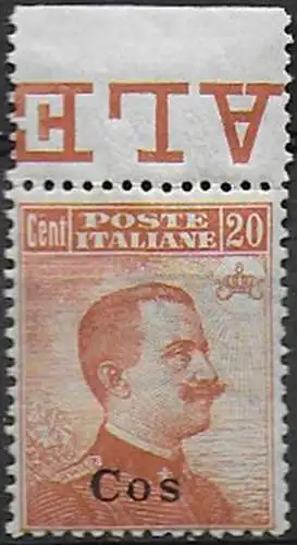 1921-22 Egeo Coo 20c. arancio bf MNH Sassone n. 11