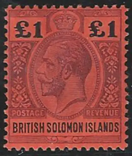 1914 British Solomon 1£ purple and black-red MNH SG n. 38