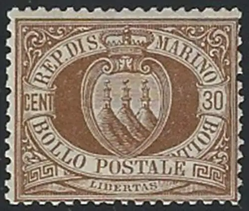1877 San Marino stemma 30c. bruno MNH Sassone n. 6