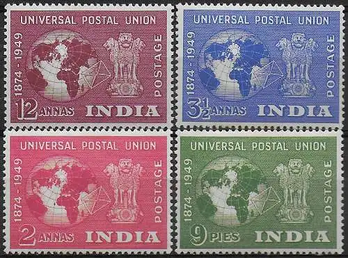 1949 India UPU 75th Anniversary 4v. MNH SG n. 325/28
