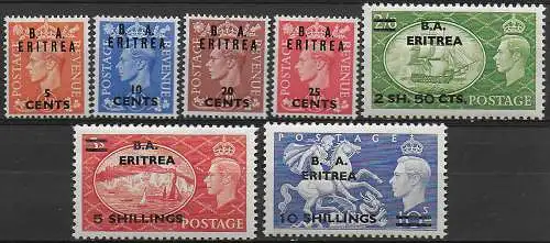 1951 Eritrea B.A. 7v. MNH Sass. n. 27/33