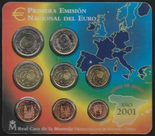 2001 Spagna divisionale 8 monete FDC