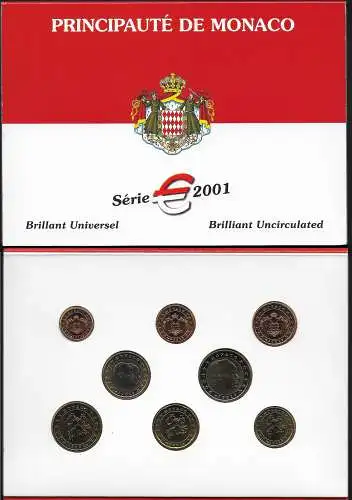 2001 Monaco divisionale 8 monete FDC