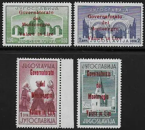 1942 Montenegro 4v. sopr. rossa MNH Sass. n. 28/31