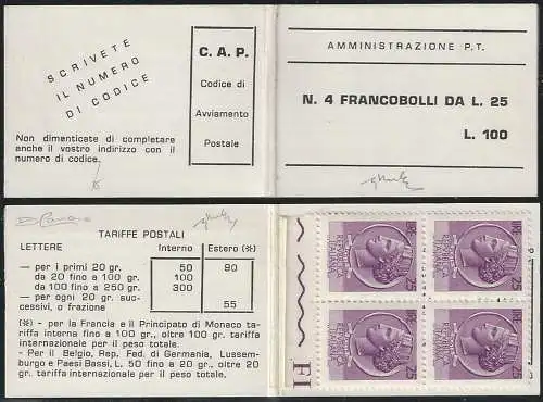 1970 Italia libretto Poste Italiane Lire 25 MNH Sassone n. 12
