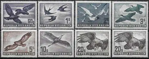 1950-53 Austria uccelli PA 8v. MNH Unif n. 54/60+a