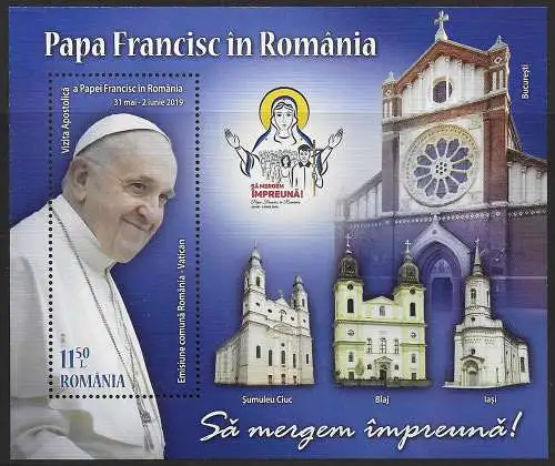 2019 Romania visita apostolica Papa Francesco 1MS MNH