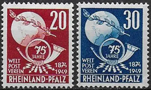 1949 Germania Renania UPU 2v. MNH Unif n. 50/51