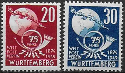 1949 Germania Wurttemberg UPU 2v. MNH Unif n. 51/52