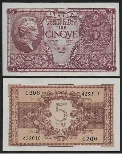 1944-47 Lire 5 Atena elmata FDS BI 66 Alfa