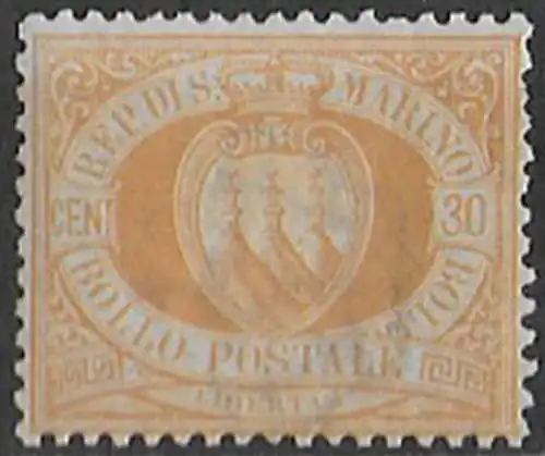 1892 San Marino 30c. light yellow bc MNH Sassone n. 16