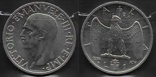 1936 Italia VE III Lire 1 Impero in nichelio SPL