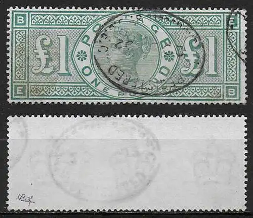 1891 Great Britain Victoria £1 green cancelled SG n. 212
